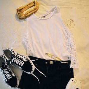 White Tank Top w/ Embroided Sides